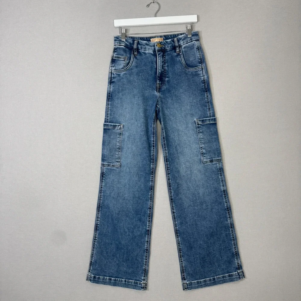 Kut from the Kloth Jodi‎ Fab Ab Wide Leg Jeans Womens 2 Blue Cargo Streetwea